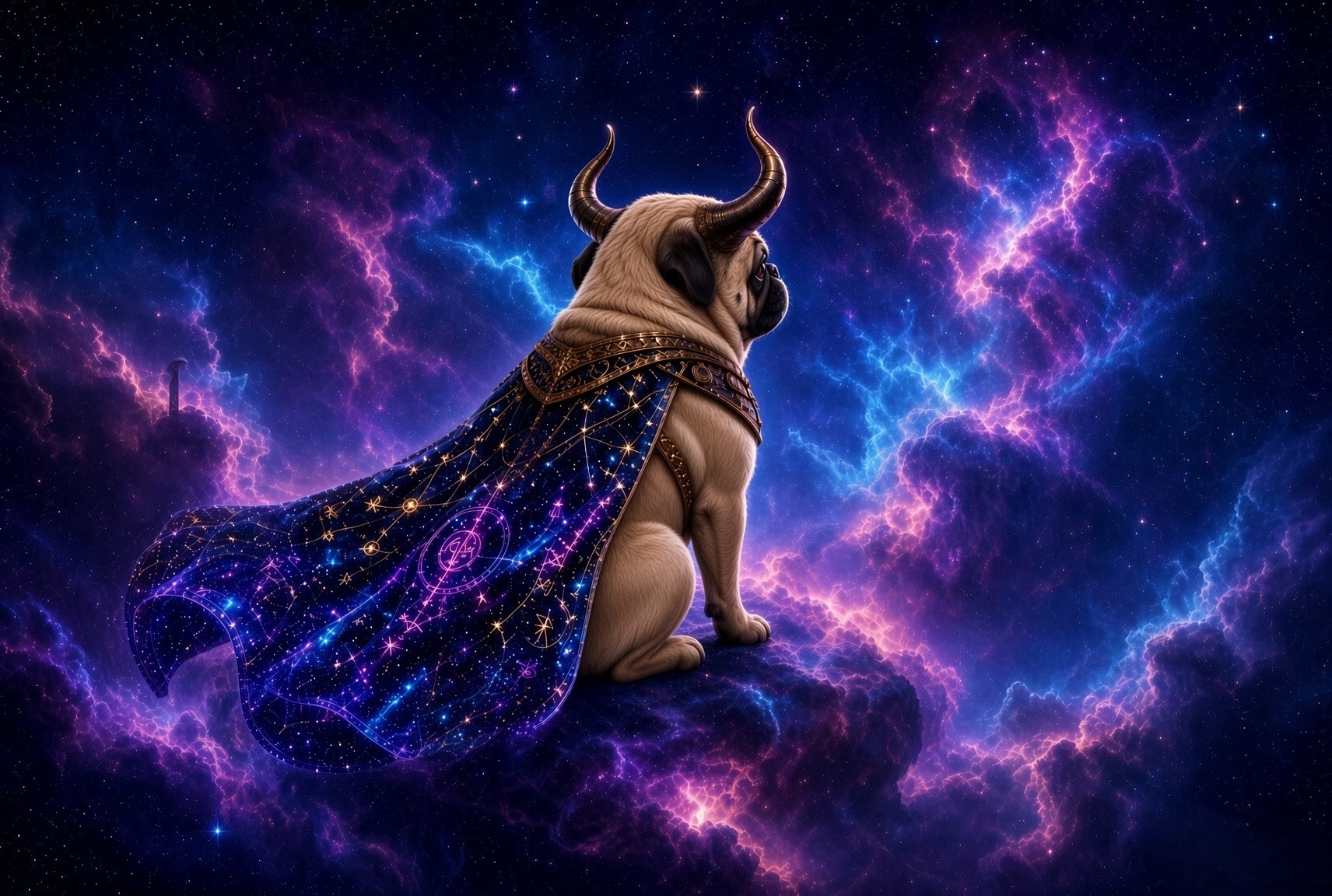 The Cosmic Birth of Bullpug — the Bull constellation meeting a pug-shaped nebula